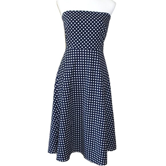 J. Crew Dresses & Skirts - J. CREW Strapless Cotton Fit & Flare Dress Navy with Ivory Polka-Dots, Size 2